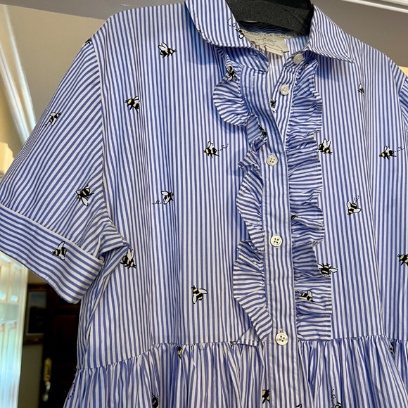 EUC Kate Spade Broome Street Abuzz Blue White Stripe Bumblee Bee Shirt Dress M - Picture 2 of 5